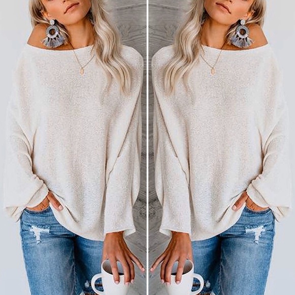 NWT Women’s Oversized Off Shoulder Knit Top - Picture 1 of 7